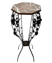 French Art Deco Wrough Iron XL Pedestal with Multi-Colored Marble Top, 1930s